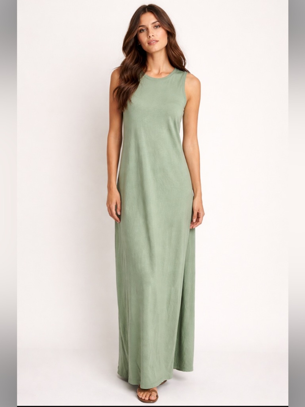 Rag & Bone Green Sheath Maxi Dress Sleeveless Crew Neck